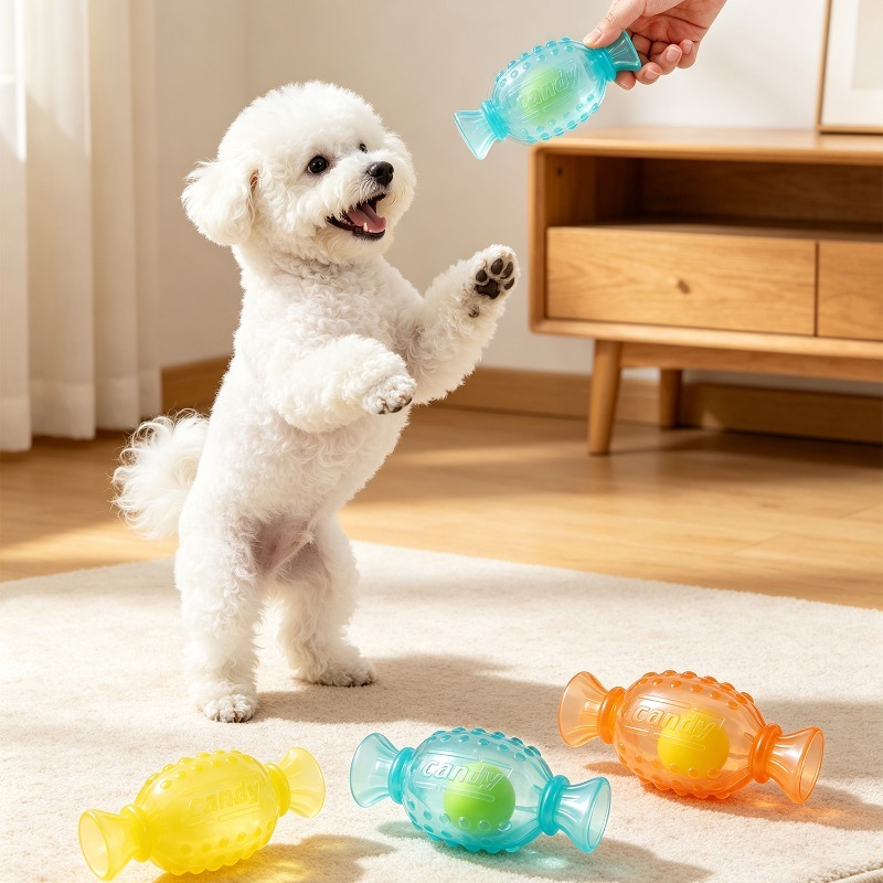 강아지용 씹는 장난감, 소리가 나는 캔디 모양, 튼튼한 - Interactive Squeaky Plush Dog Toy 리뷰 및 가격