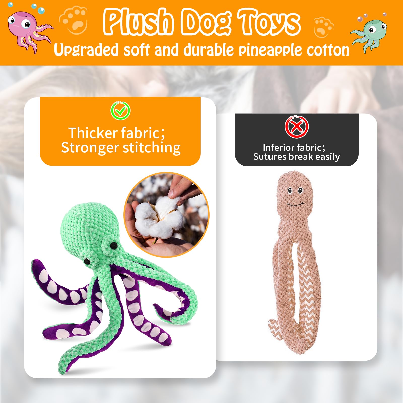 삐걱거리는 소리가 나는 문어 모양 강아지 장난감, 파손 - Interactive Squeaky Plush Dog Toy 리뷰 및 가격